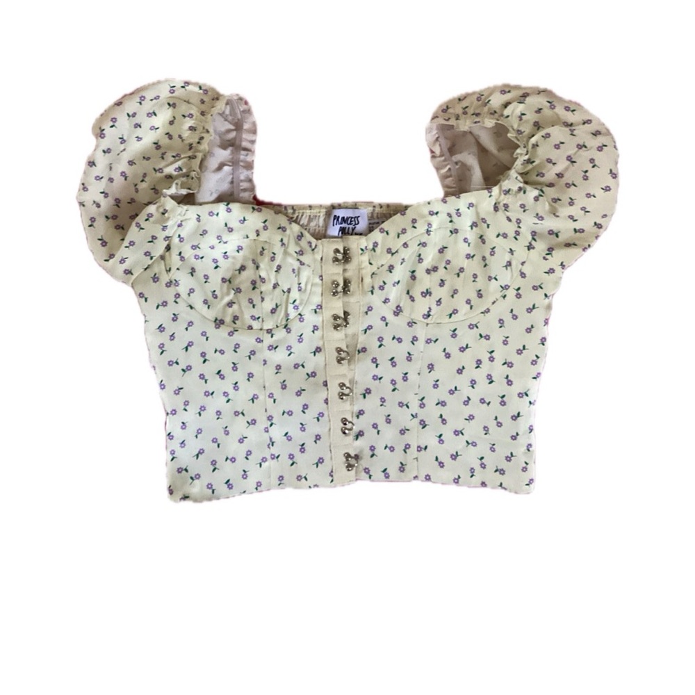 Princess Polly light yellow Floral Puff Sleeve Blouse